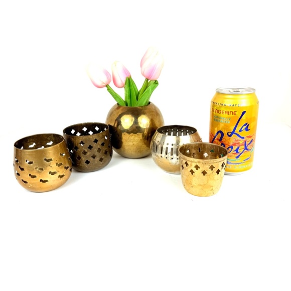 Set Of 5 India Brass Cut Out Candle Holders Lot Various Designs Clover, Duck, - Picture 11 of 11